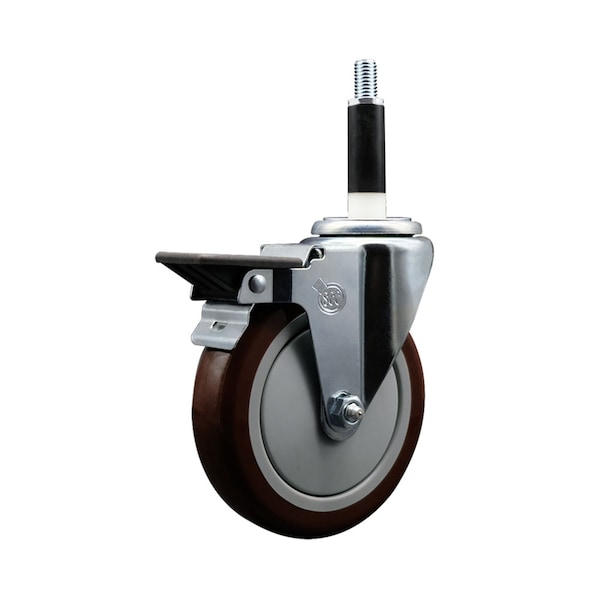 5'' Maroon Poly Swivel 7/8'' Expanding Stem Caster with Brake